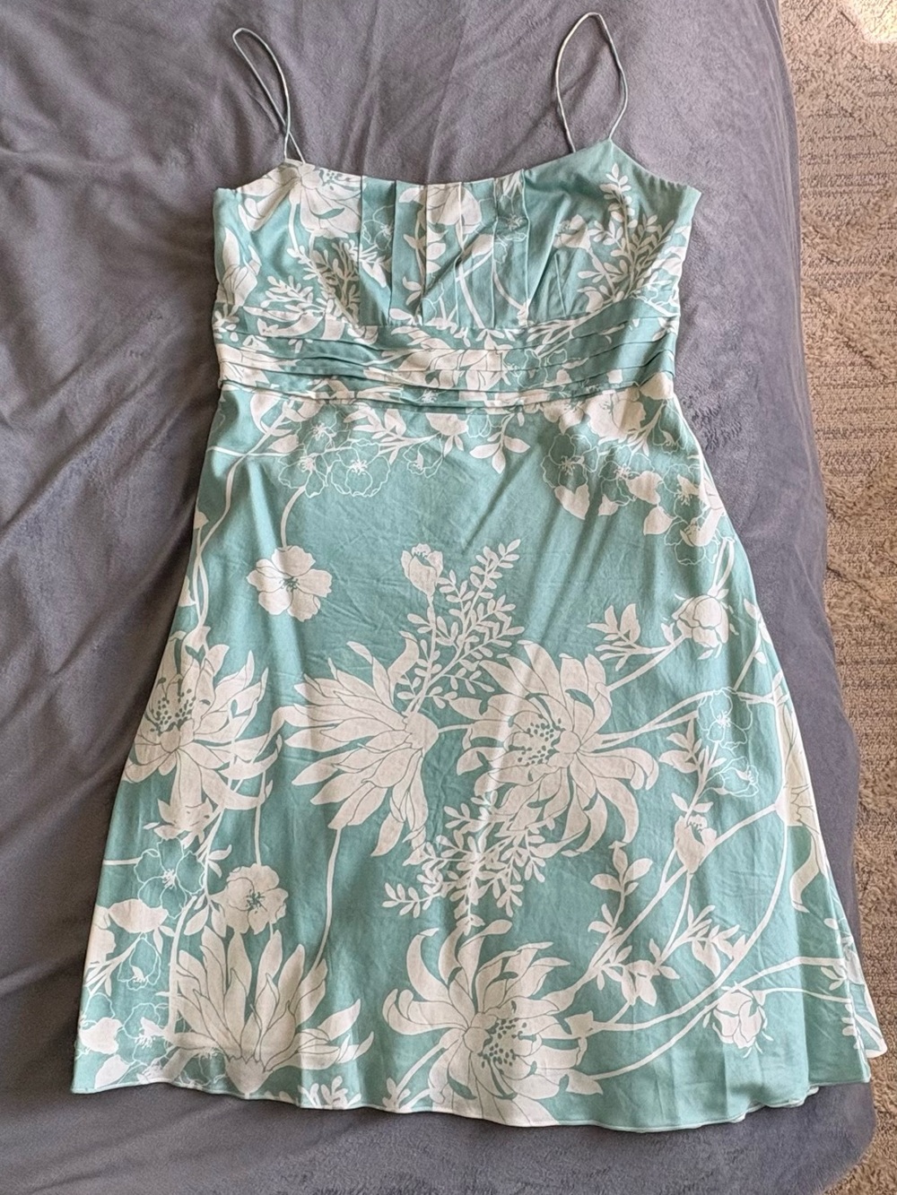 Ann Taylor Mint Green and White Floral Spaghetti-Strap Dress